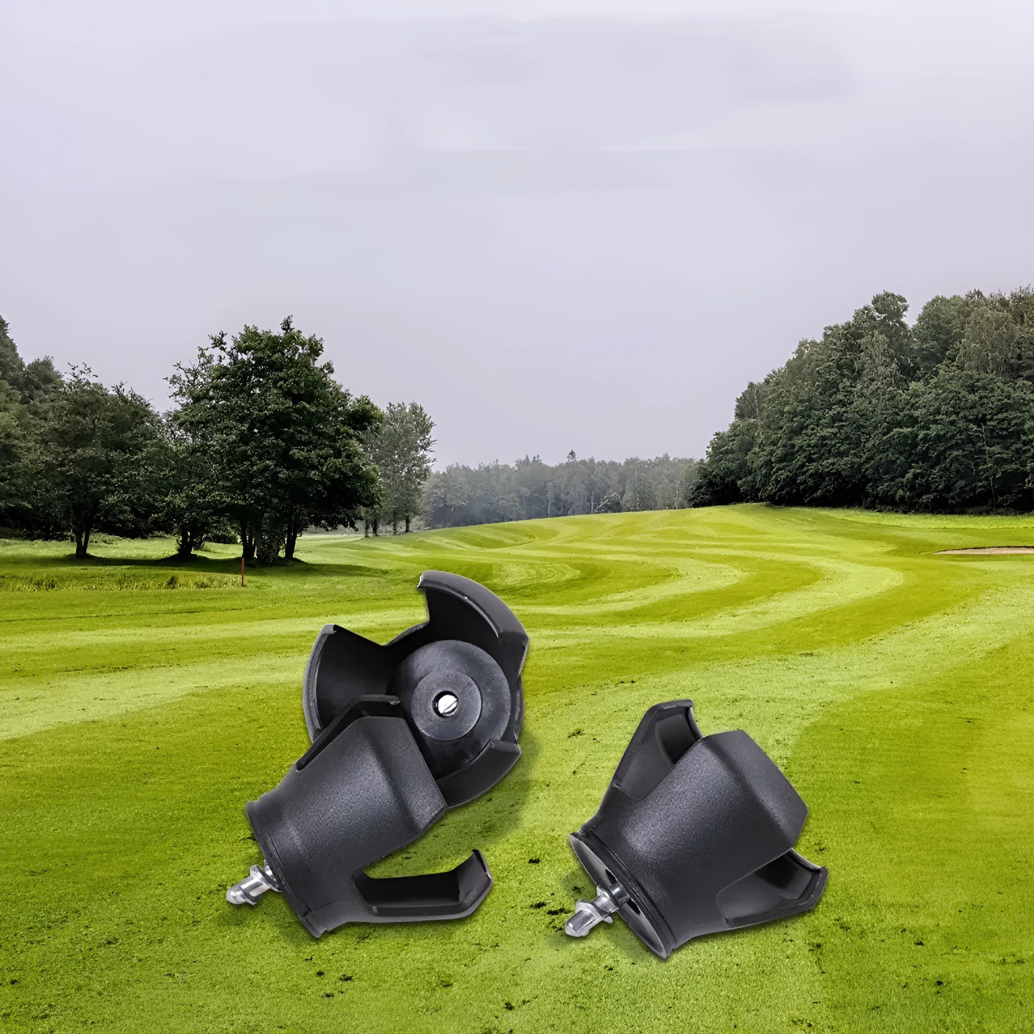 Black golf ball picker device with putter-style collecting seat and clip mechanism