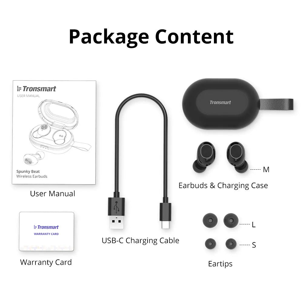 Tronsmart Spunky Beat black wireless Bluetooth earphones with in-ear design and touch controls