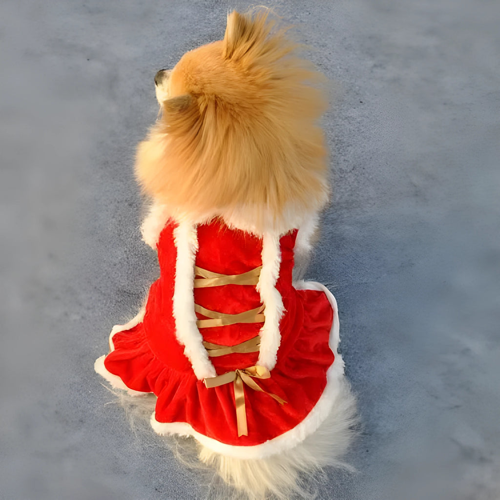 Red velvet pet skirt for female dogs and cats, sizes XS to L, casual style