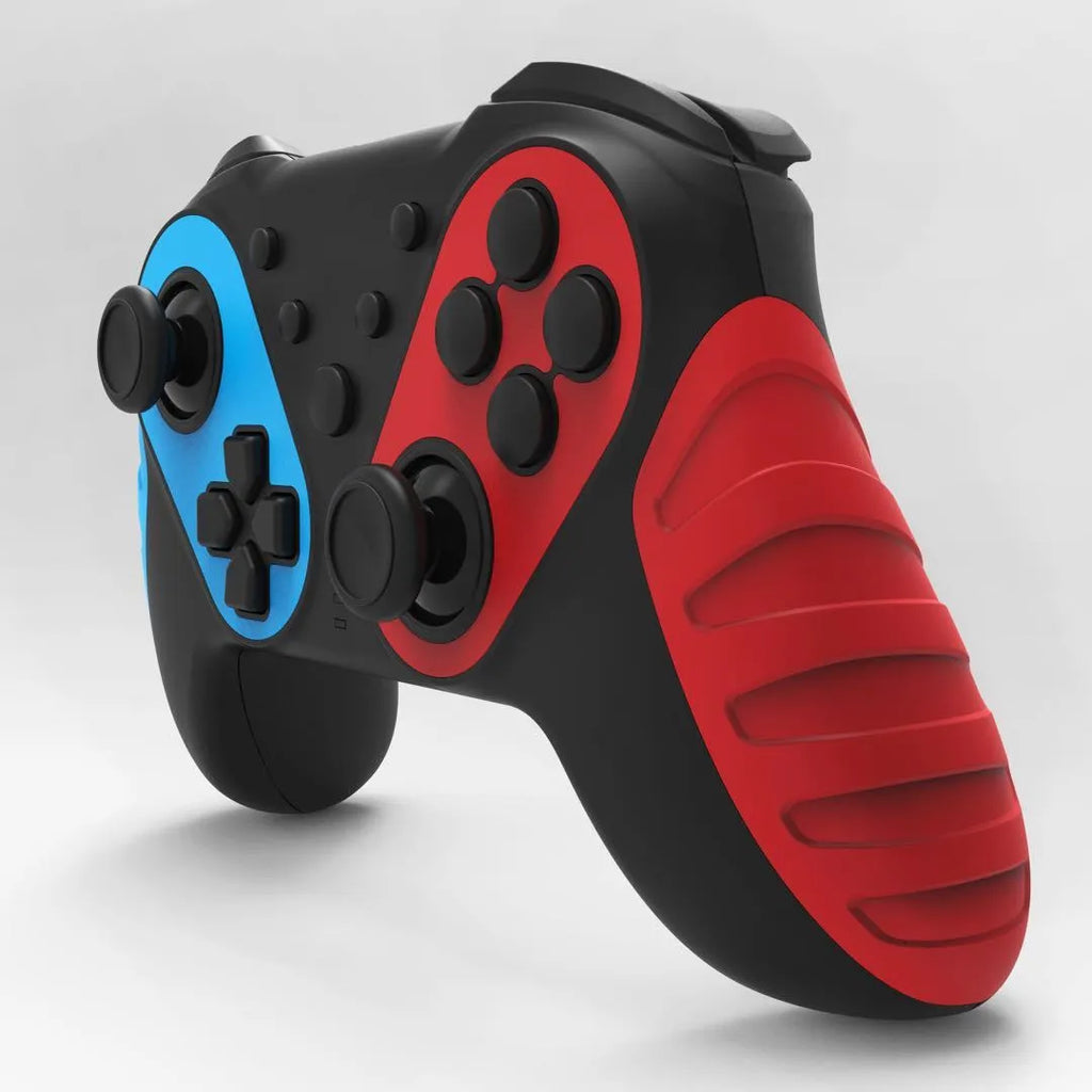 Red and blue wireless Bluetooth gamepad for Nintendo Switch and PC with ergonomic design