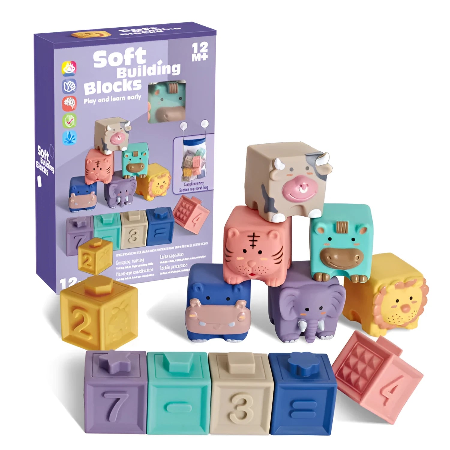 Animal relief soft building blocks with enamel finish in colour box packaging