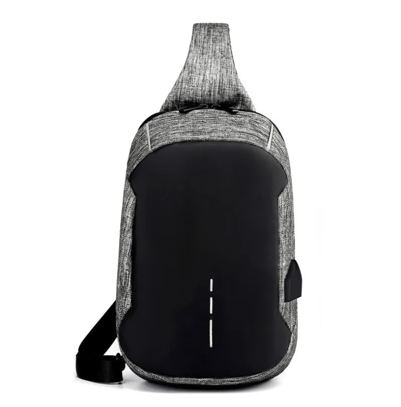 Waterproof Oxford cloth chest bag in dark blue with zipper opening and adjustable strap