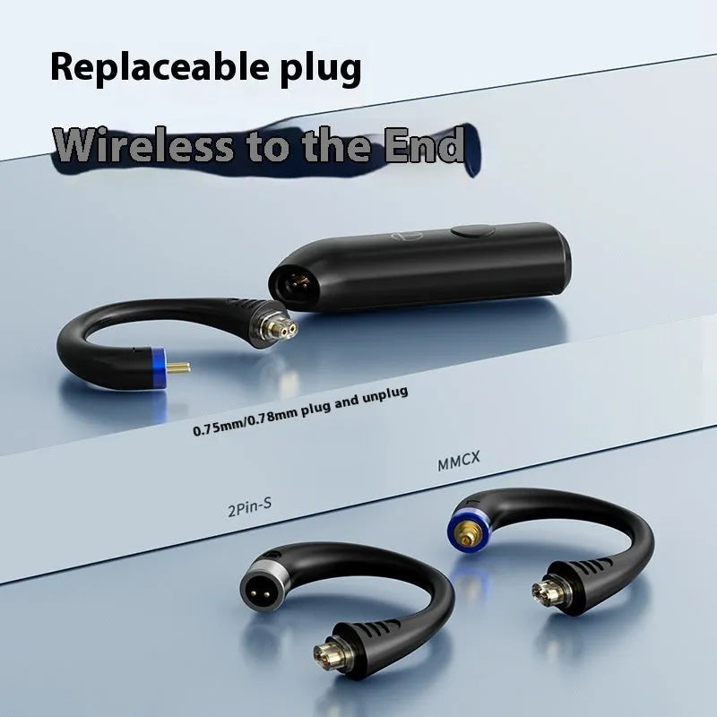 BT20 Pro Bluetooth headset upgrade module, plug-in ear hook design, four connector variants, plastic housing