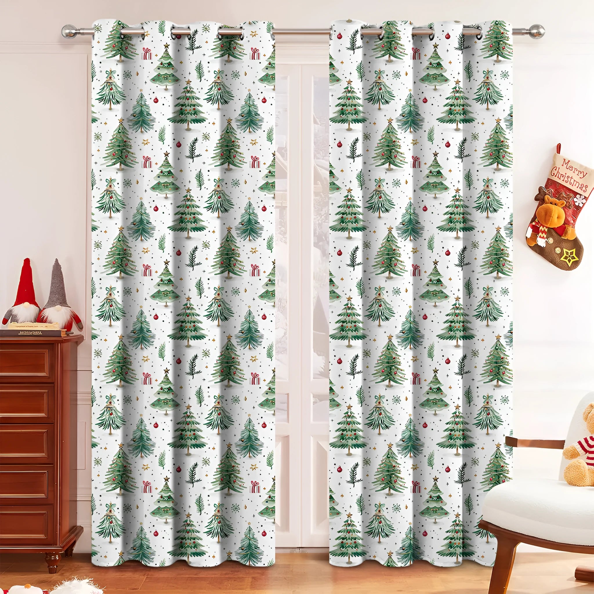Christmas Forest pattern punching shading curtain in modern simplicity style with polyester construction