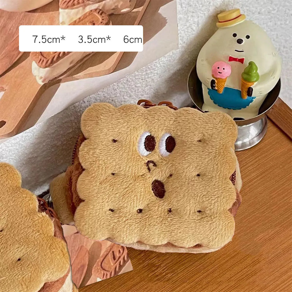 Plush pencil bag with sandwich biscuit design in cartoon style for school storage