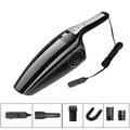 Black and orange 120W car vacuum cleaner with cigarette lighter plug for vehicle interior cleaning