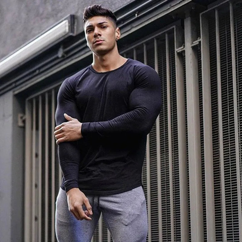 Men's long-sleeved modal T-shirt, slim fit, round neck, plain design, white grey black green, sizes M-XXL