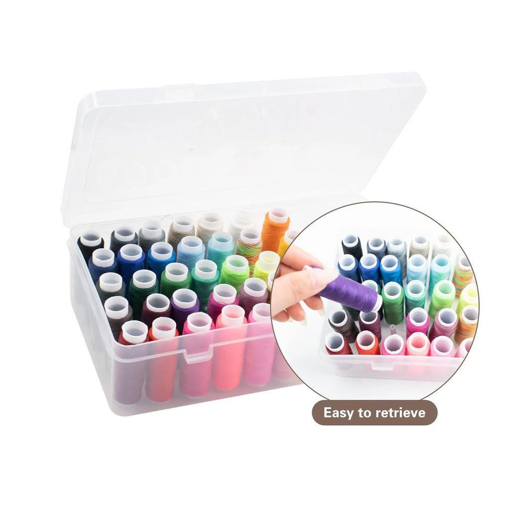 42 compartment plastic craft storage box in transparent, pink, or blue colour for organising embroidery threads