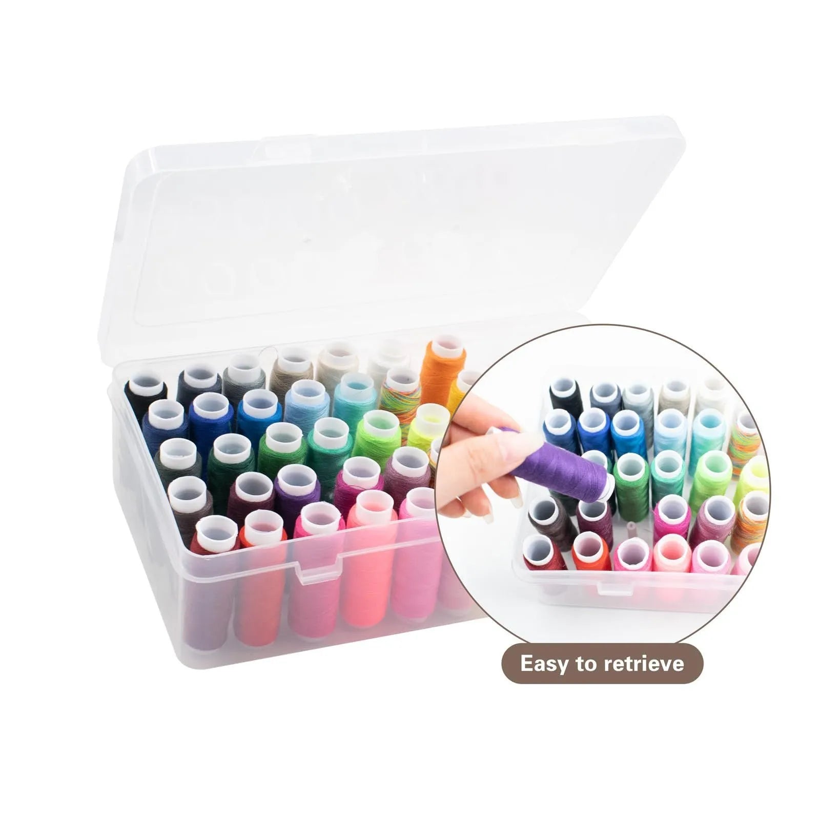 42 compartment plastic craft storage box in transparent, pink, or blue colour for organising embroidery threads