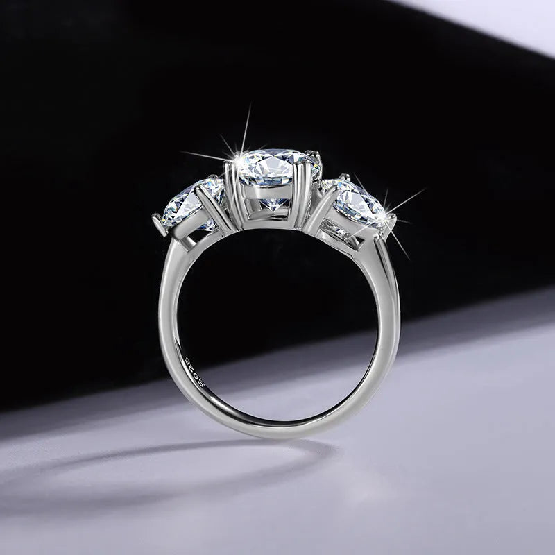 S925 silver moissanite ring flower shape 4 karat three-life stone 14mm women's ring