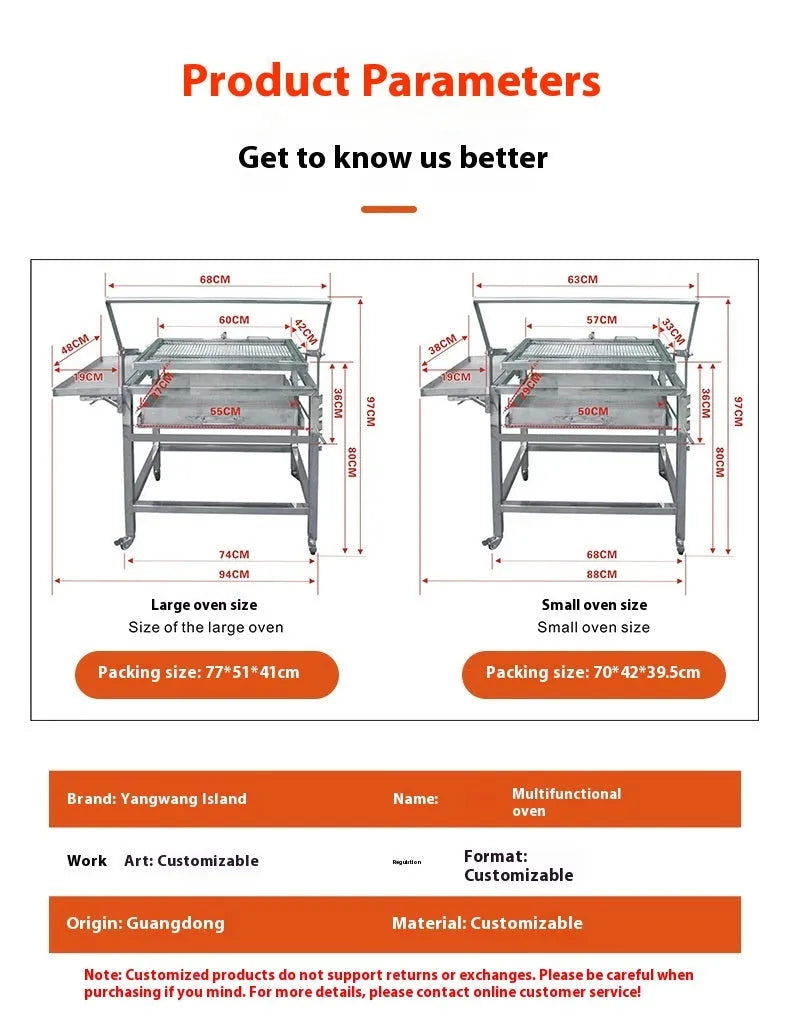 Foldable charcoal barbecue stove with large grill shown in courtyard setting