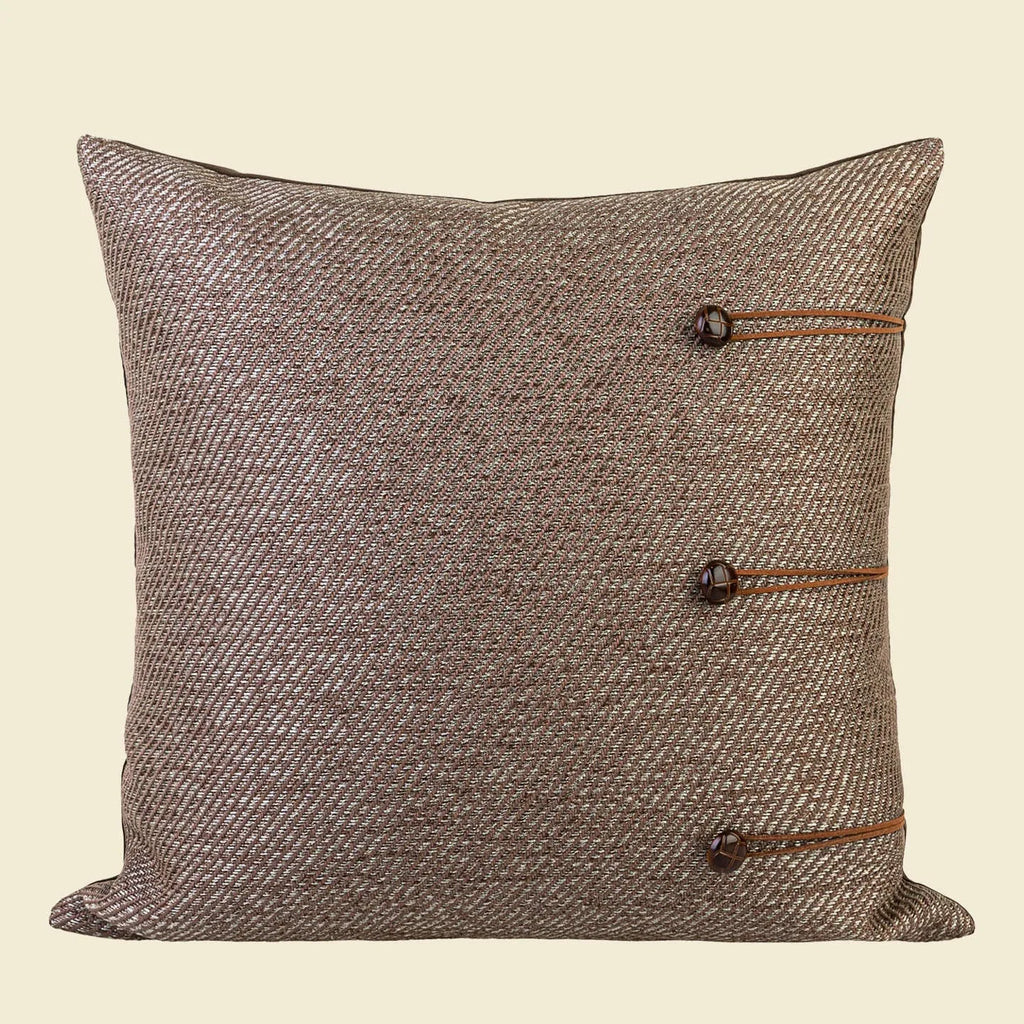 Chinese style 45cm square cushion with geometric Maillard pattern in brown tones