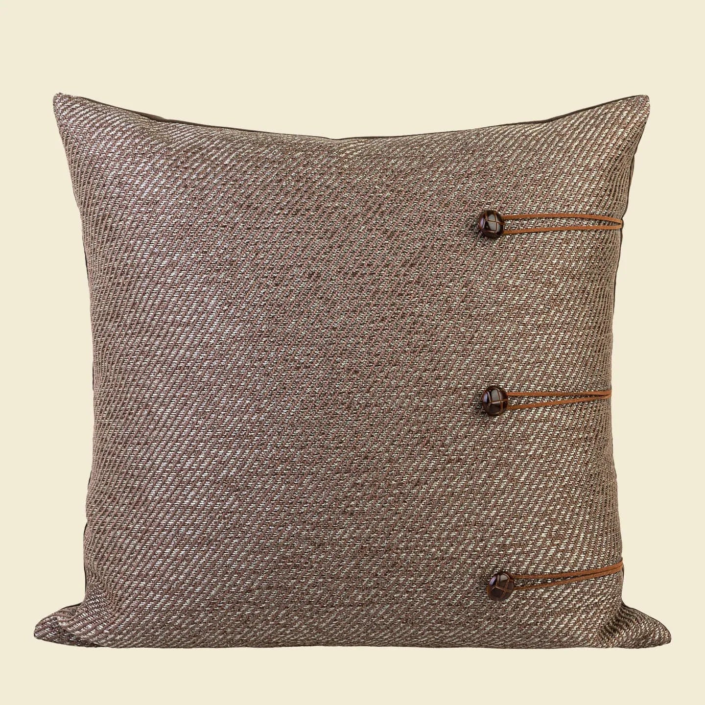Chinese style 45cm square cushion with geometric Maillard pattern in brown tones