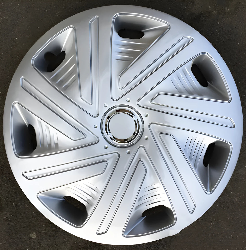 Universal monochrome ABS plastic wheel hub cover for car decoration in silver finish.