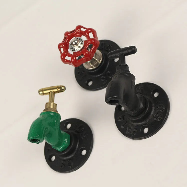 Polished metal wall hook in water pipe style for towels, in black, green, or red.