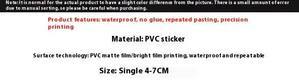 Fresh candy coloured waterproof stickers for hand account decoration measuring 4-7cm