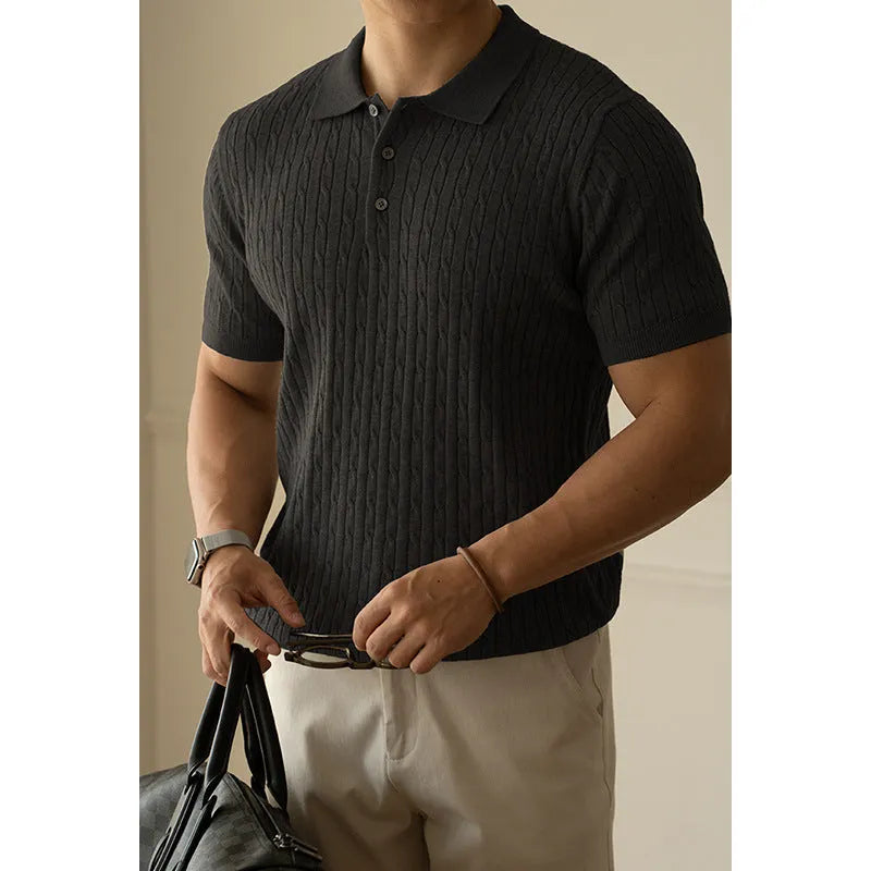 Men's business commute versatile short sleeve top in khaki, black, and white colours