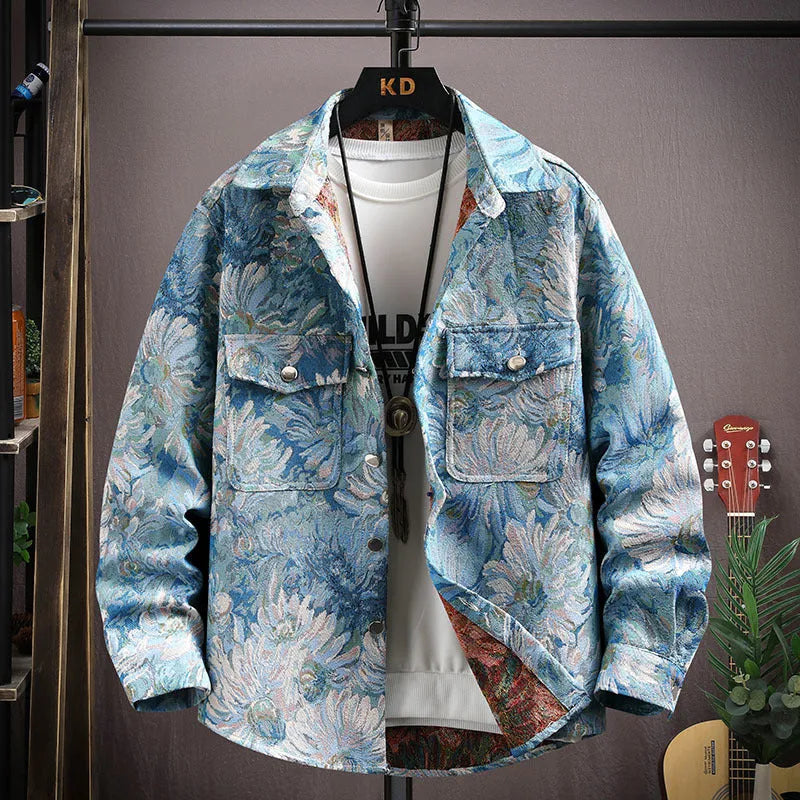 Casual lapel shirt coat jacket in polyester fabric with long sleeves and straight hem design