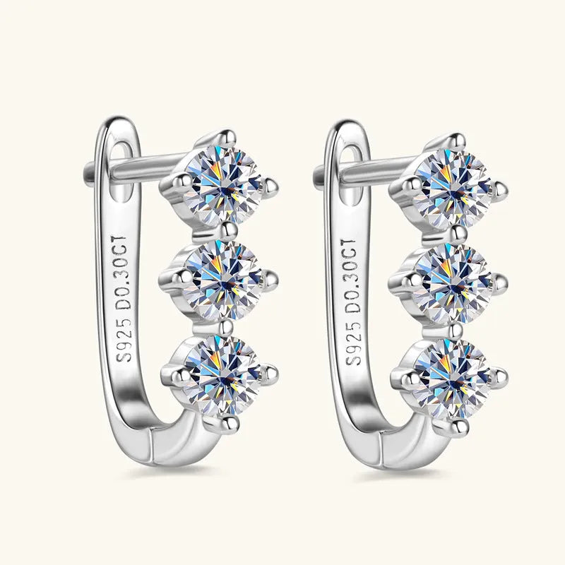 Gold finish silver geometric U-shaped moissanite earrings for women with round 0.3-carat stone