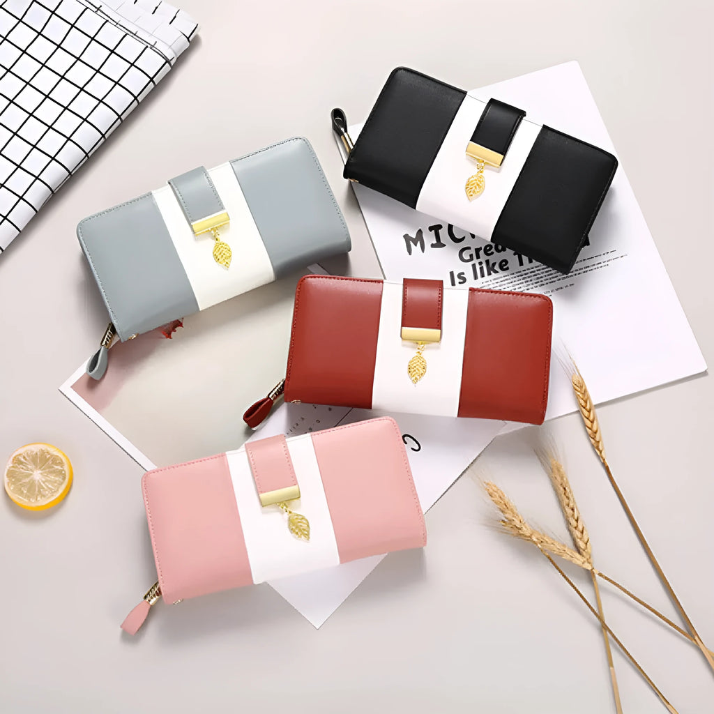 Black PU leather anti-theft clutch bag with a lock clasp and an integrated fold wallet inside.