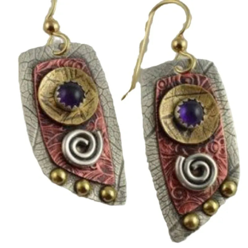 Geometric gold earrings with camouflage leopard print pattern on irregular zinc alloy studs