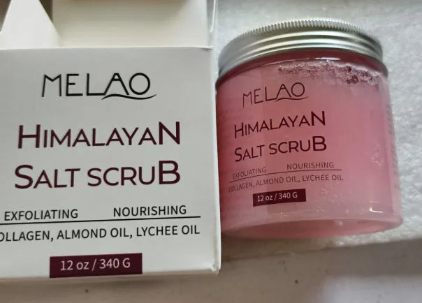250g tub of Himalayan salt body scrub with white cream texture