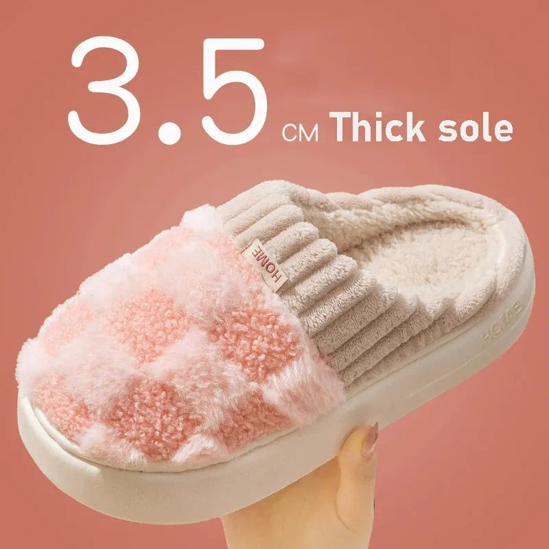 Women's coral velvet plush house slippers with non-slip sole in coffee, green, grey, pink, and white colours