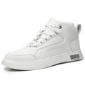Men's white casual board shoes with mid-top design and round toe shape