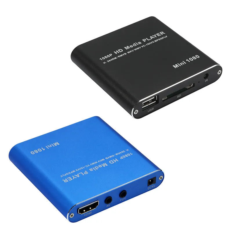 Blue 1080P Full HD media player with HDMI port for SD card, USB and HDD playback