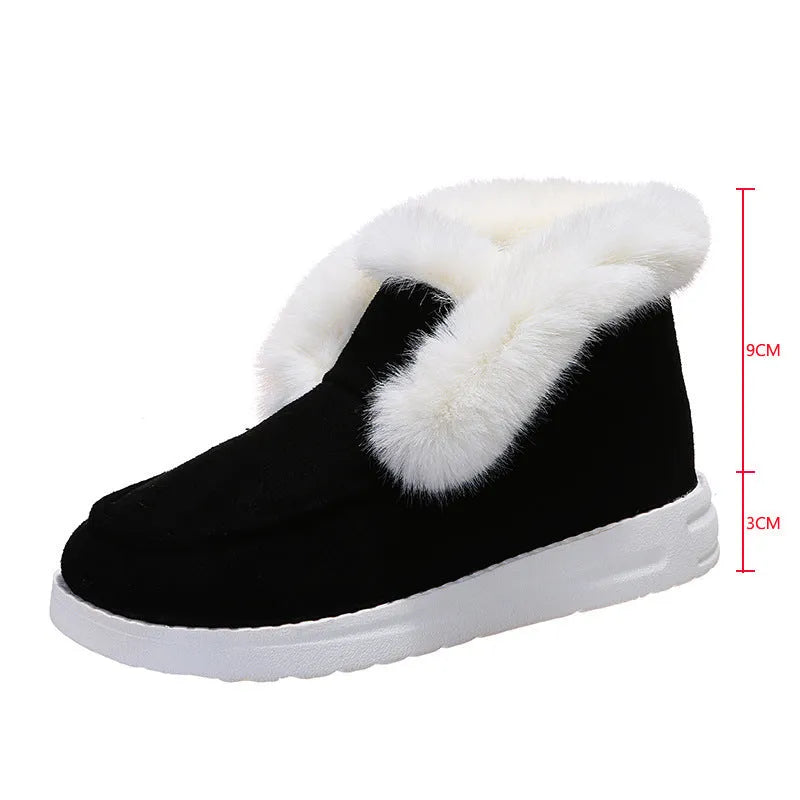 Large size round toe women's cotton shoes in black, brown, and grey with flat heel