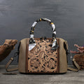 Genuine cowhide leather messenger bag in horizontal square shape with European retro styling