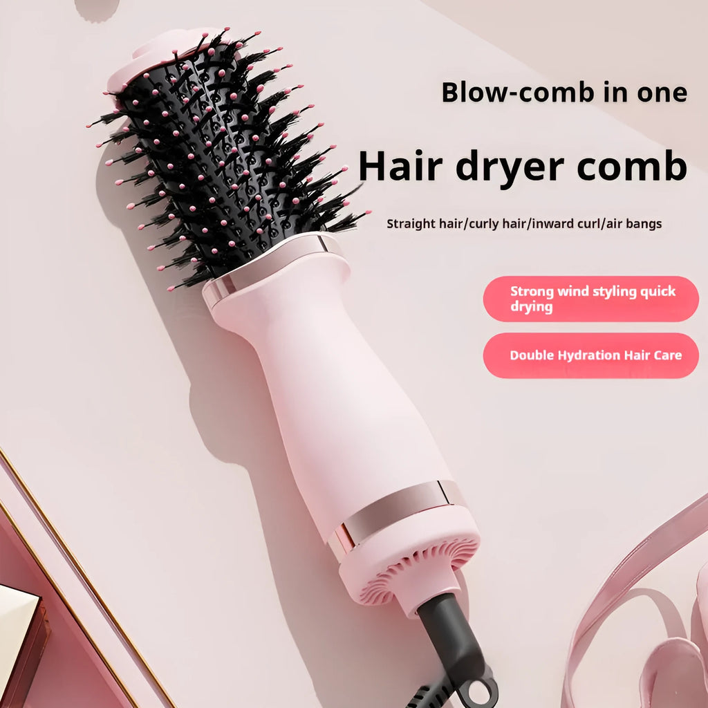 Pink multifunctional hair dryer with hair comb and curling comb attachments, model YZM-8015