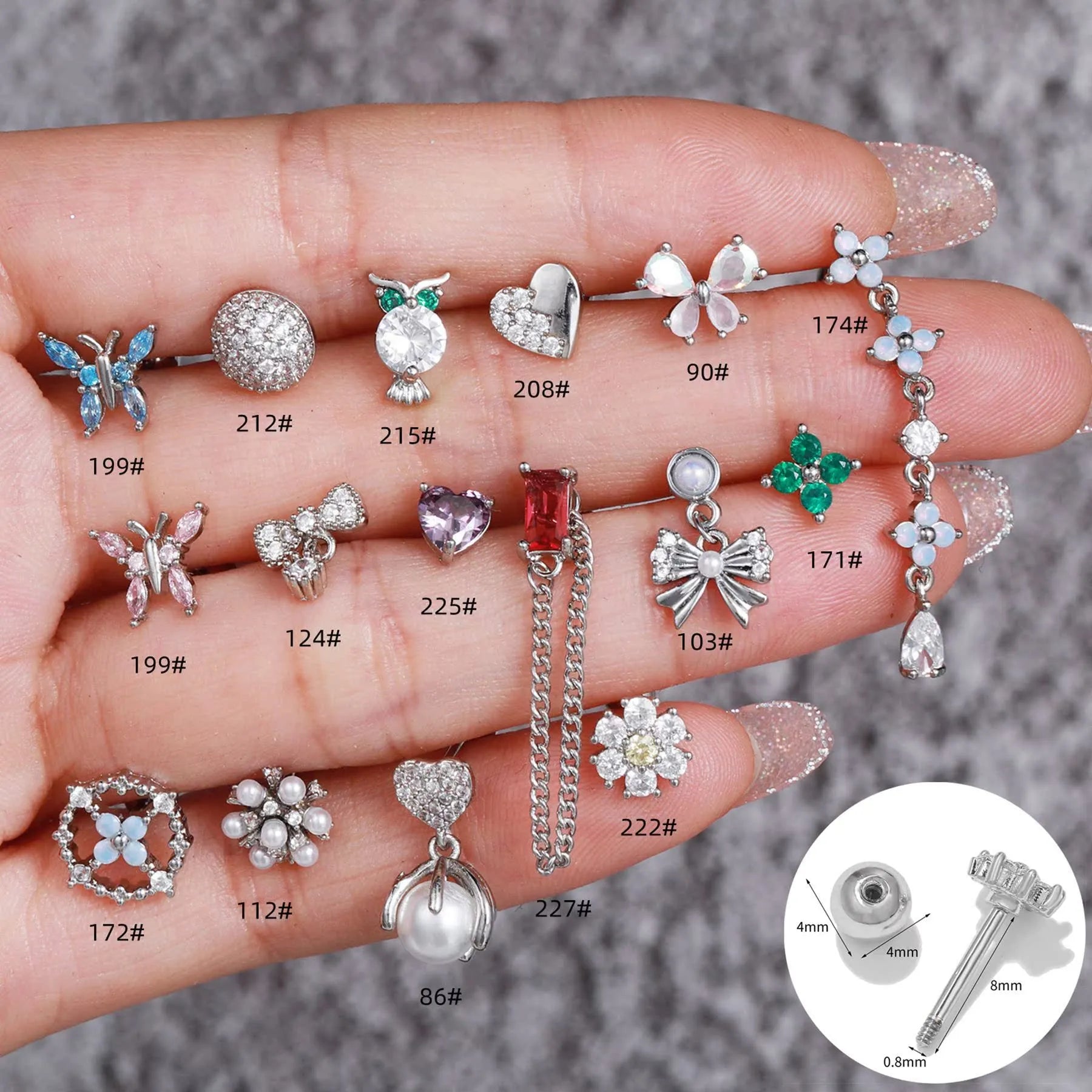 Korean-style tassel flower screw ball ear cartilage piercing stud in brass with gold finish, showing floral shape and petal details