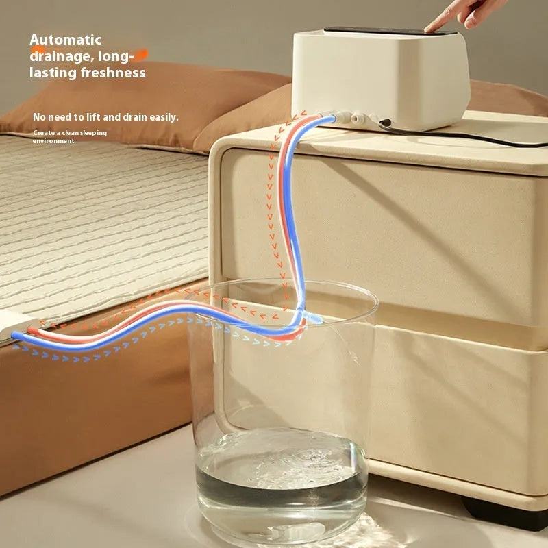 Aideng electric water blanket with smart host controller in two size options on a bed.