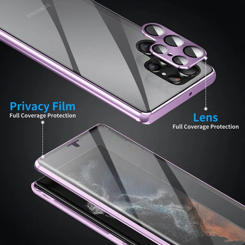 Samsung S24 Ultra magnetic phone case with integrated privacy mirror in multiple colour options