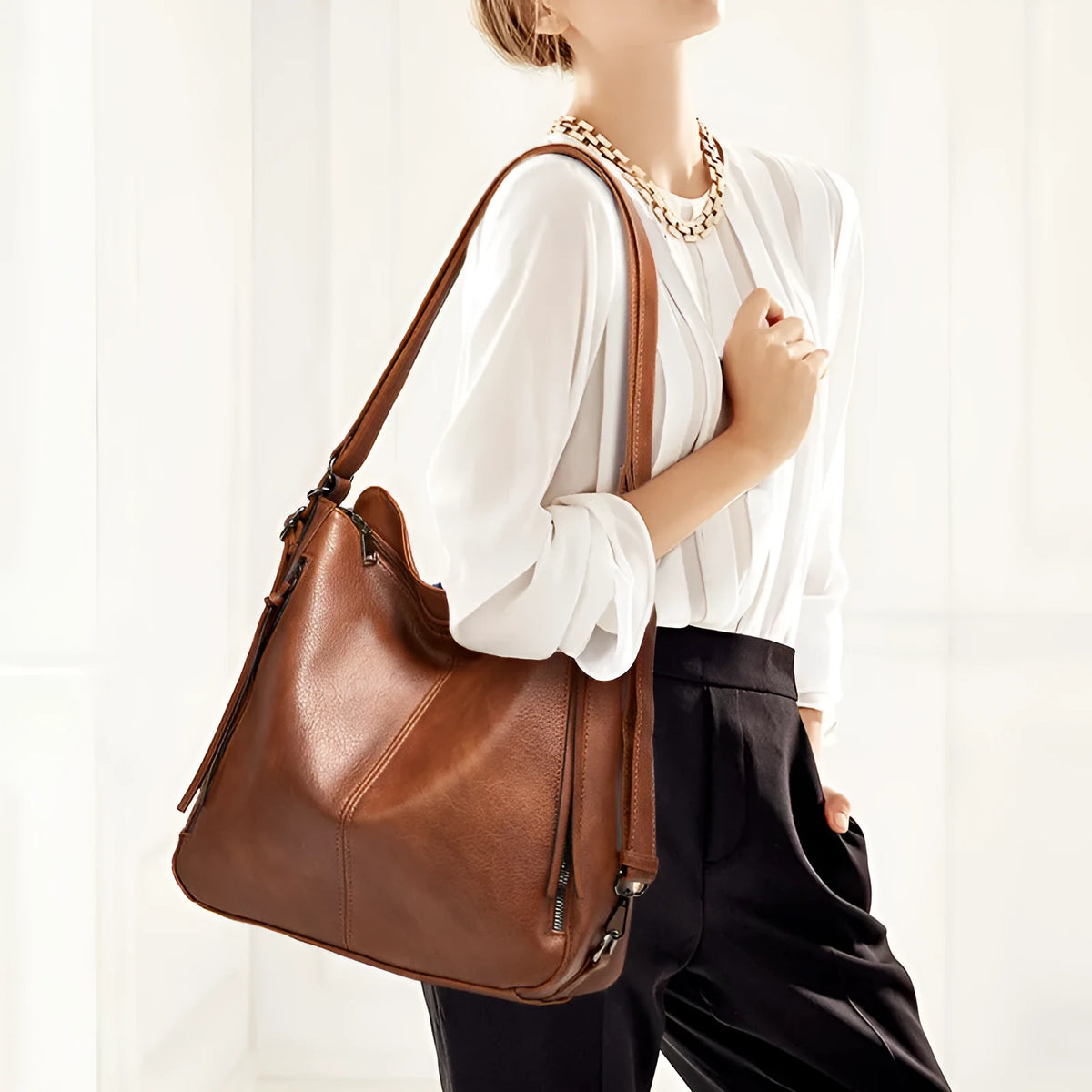 Women's three piece shoulder bag set tote crossbody back bag in PU leather zipper closure