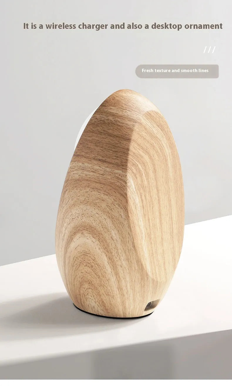Creative Magsafe magnetic phone holder wireless charger in walnut resin colour on desk, 15.5cm length