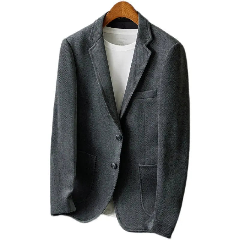 Slim-fit single-breasted Korean style jacket in khaki with straight hem and long sleeves