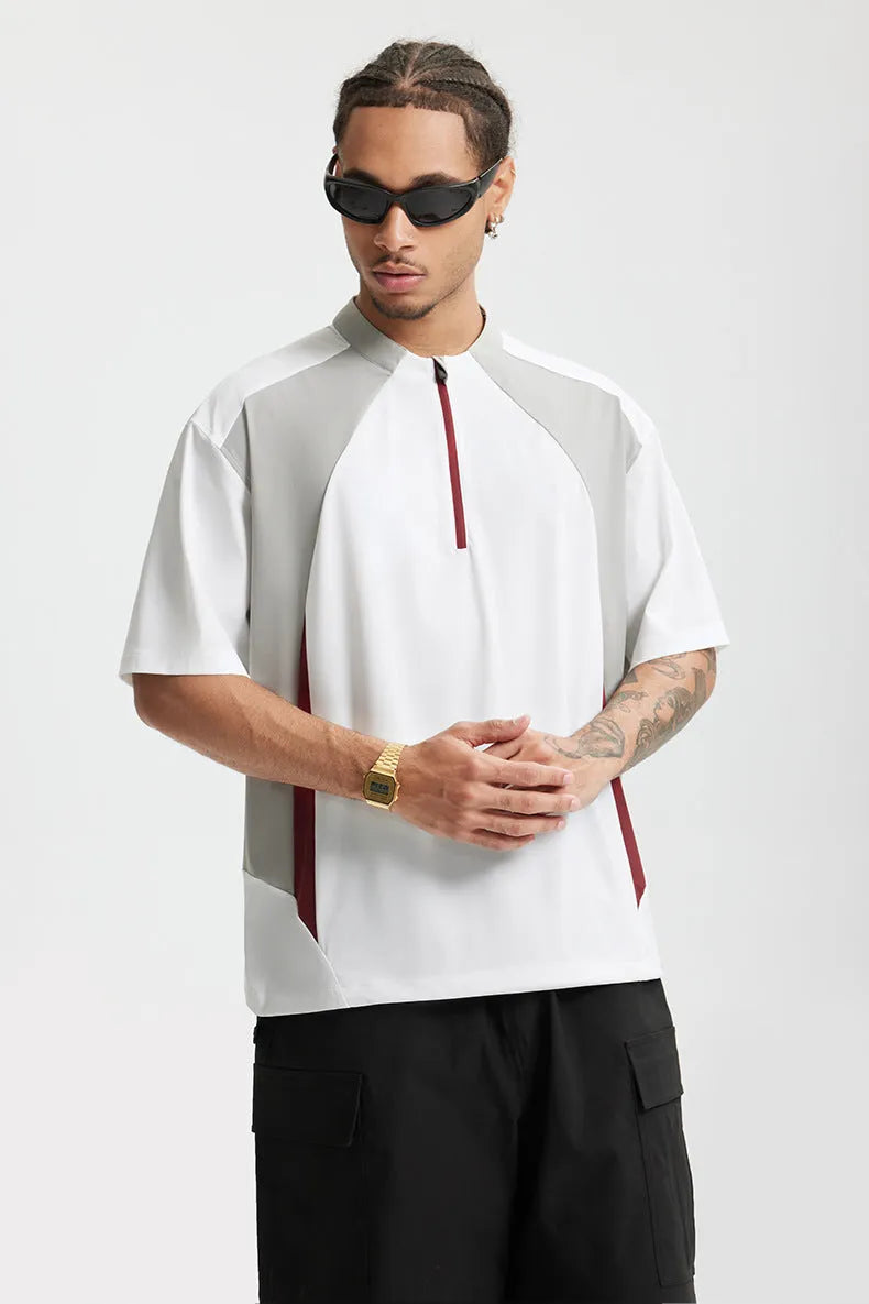 Men's lightweight polyester casual top in black and beige with long sleeve and short sleeve options