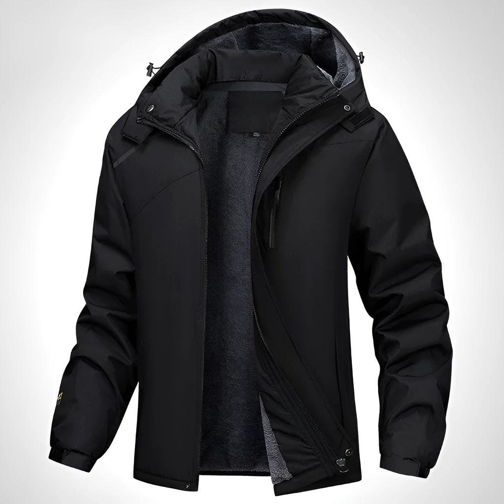 Men's plus size waterproof winter coat in Army Green with hooded design and loose fit