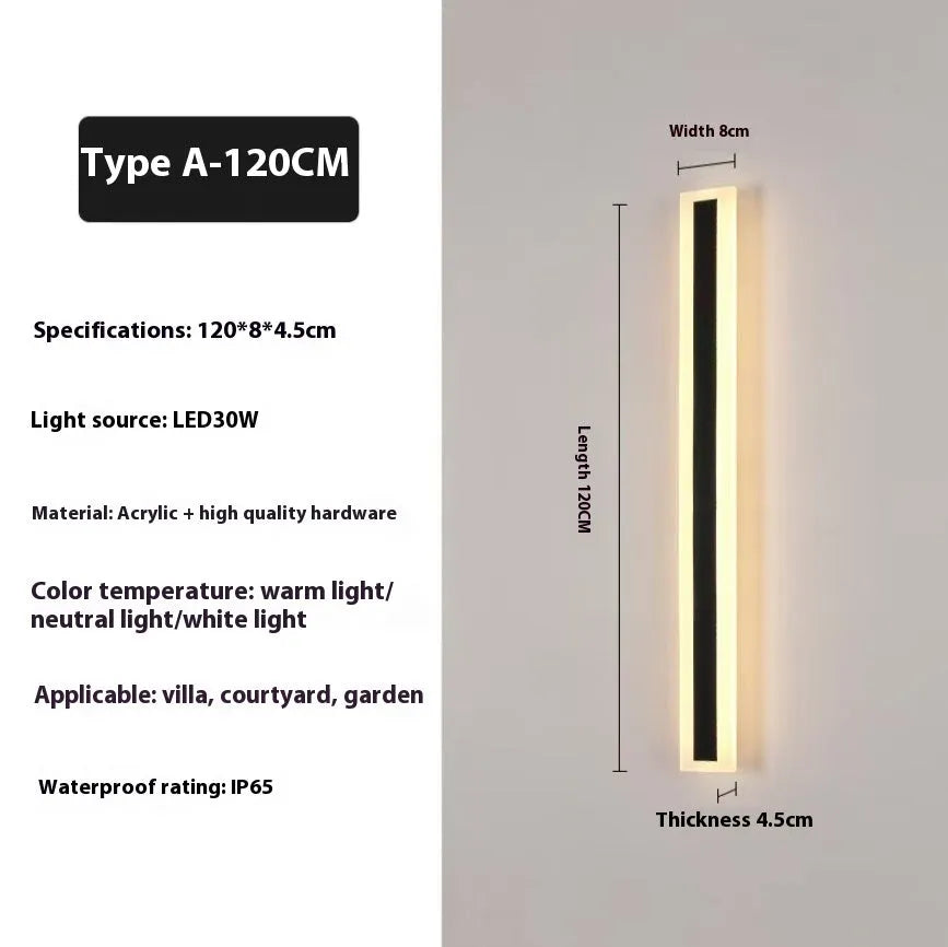 150cm outdoor straight wall lamp with IP65 waterproof LED strip lighting in wrought iron shell