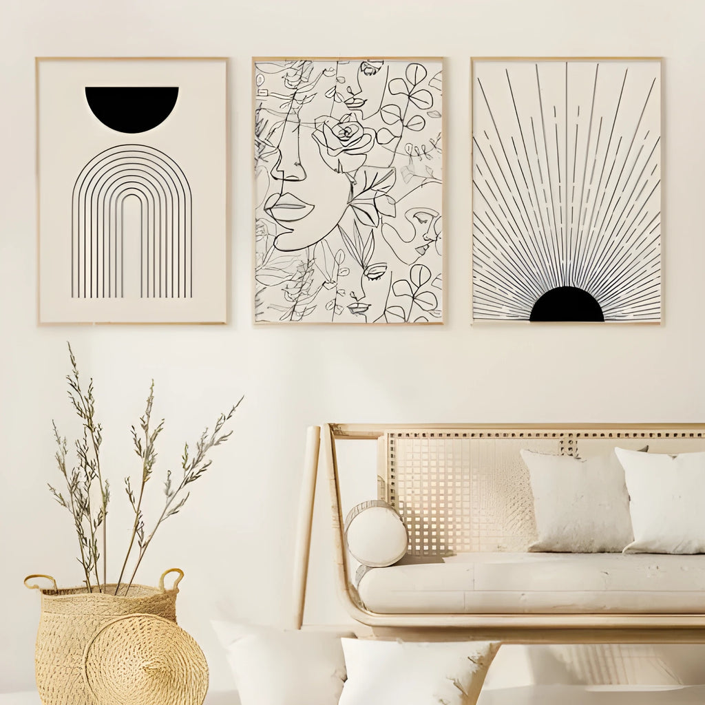 Boho abstract lines animal design canvas wall art in frameless format