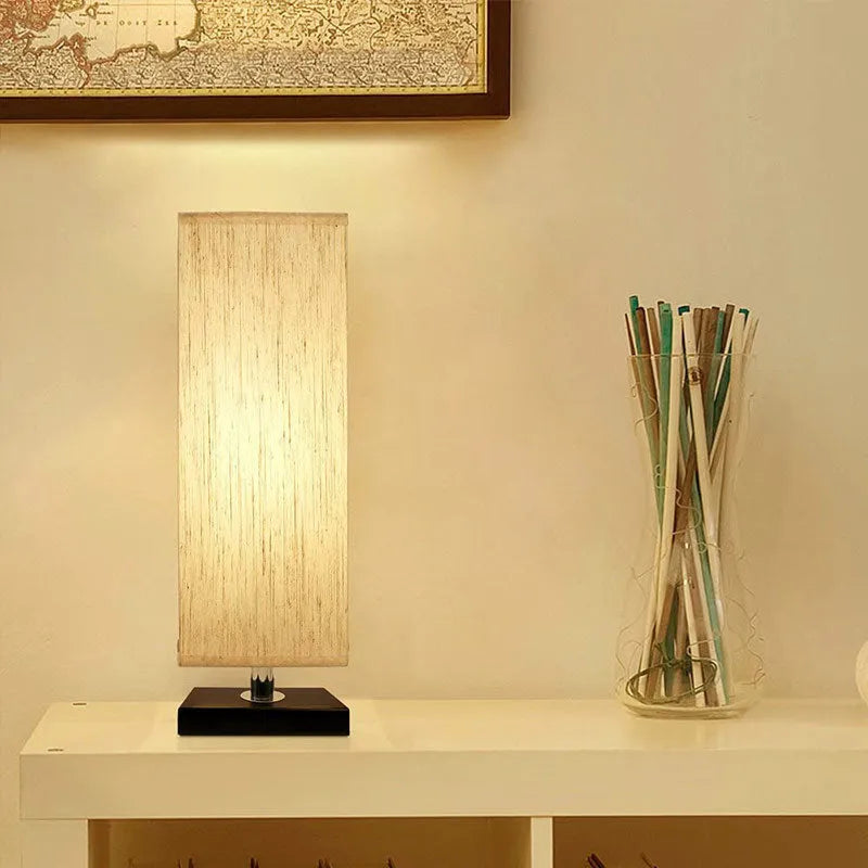 Square cloth-covered table lamp with E26 fitting and 110V voltage, American style, no bulb included