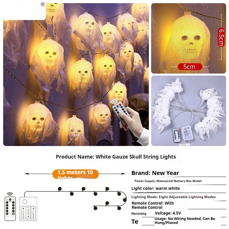 Halloween battery-operated coloured LED lights for indoor wall decoration with 10 or 20 heads