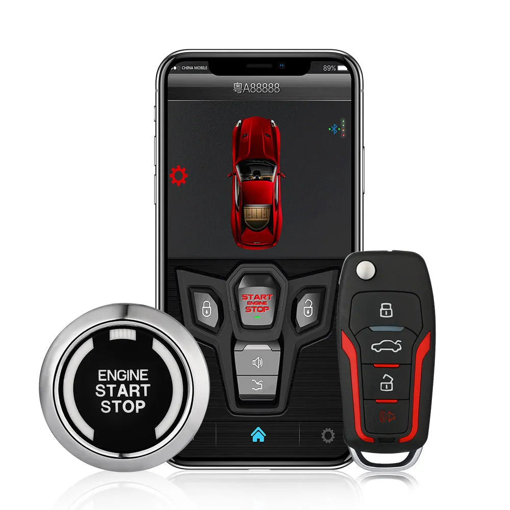 Red and frosted black car alarm remote control system with two remotes for vehicle security