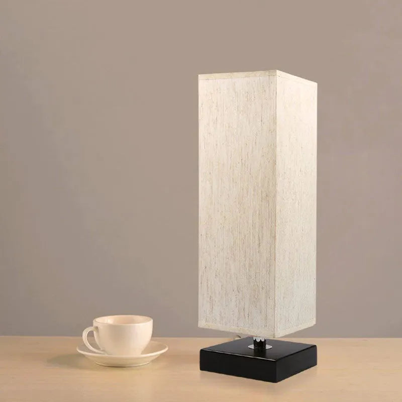 Square cloth-covered table lamp with E26 fitting and 110V voltage, American style, no bulb included