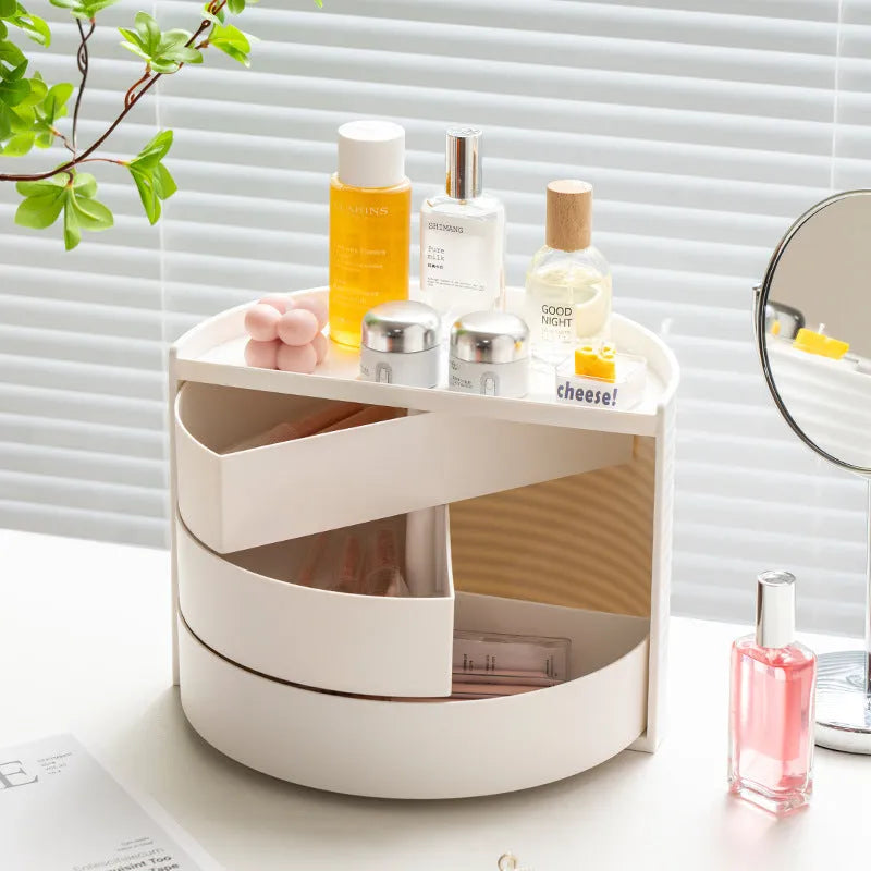Plastic rotating cosmetic storage box 27x15.5x19.5cm in white simple style carousel organiser