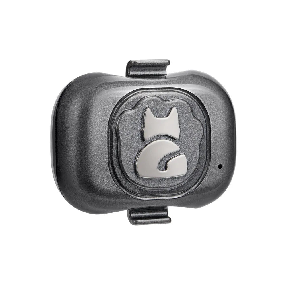 Black ABS plastic GPS pet tracker with hanging rope for collar attachment