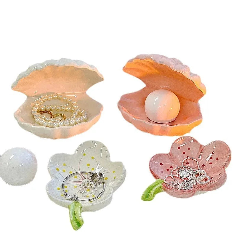 Yellow porcelain storage tray with optional night light in pink or white shell.
