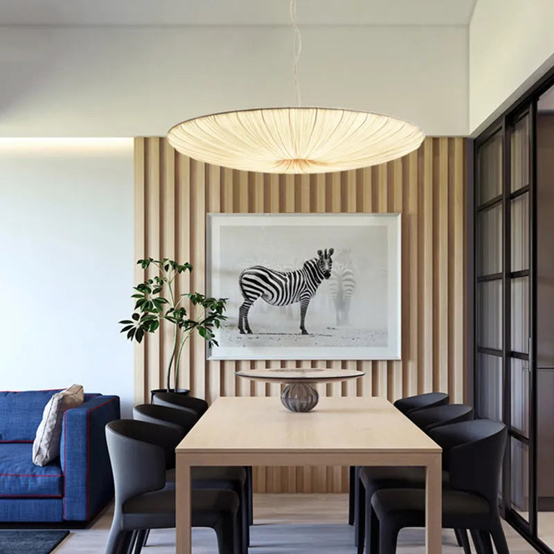 Beige minimalist chandelier, 50cm or 60cm diameter, alloy and fabric ceiling pendant with included light source